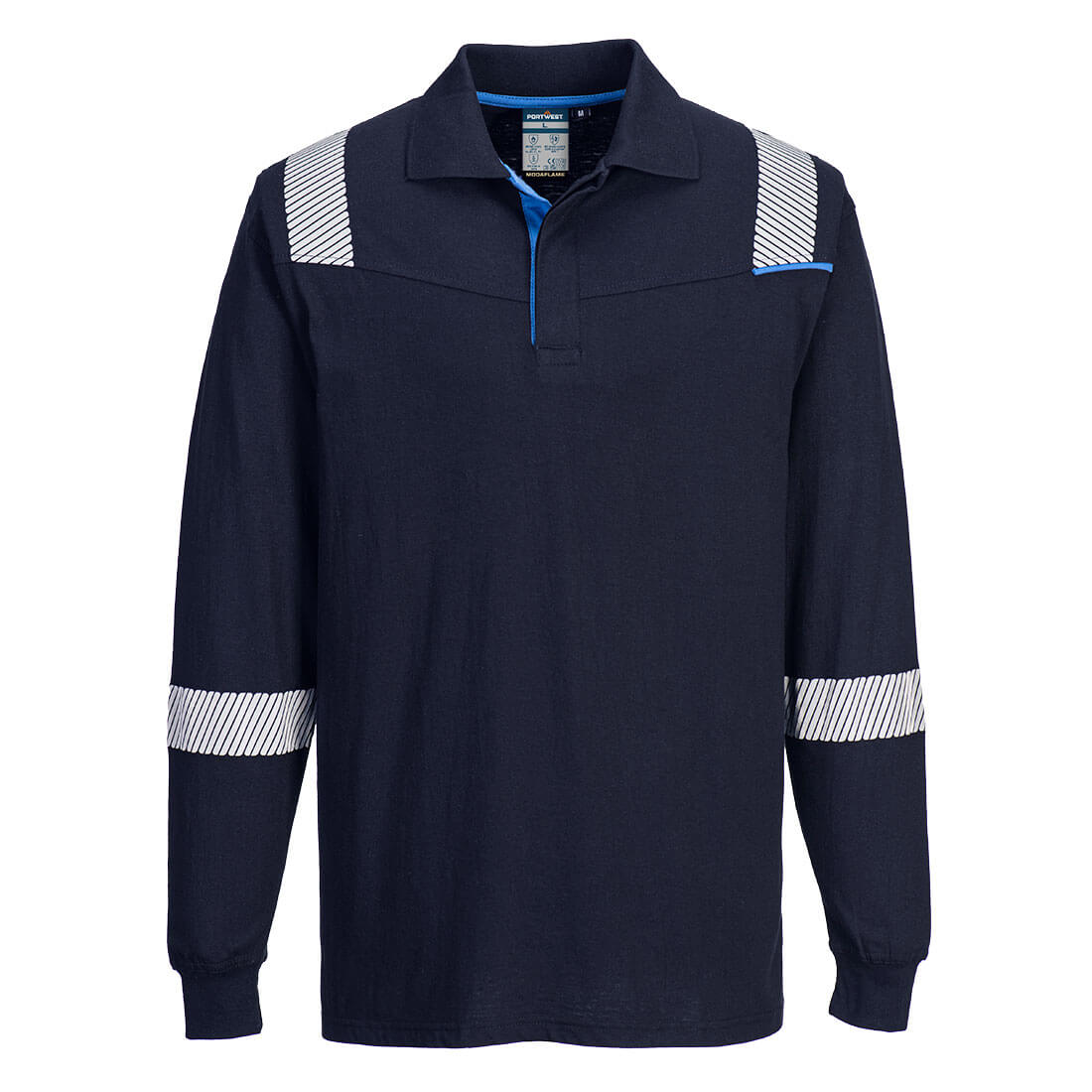 Portwest WX3 Modaflame Knit FR Long Sleeve Polo Shirt in Navy, image 2