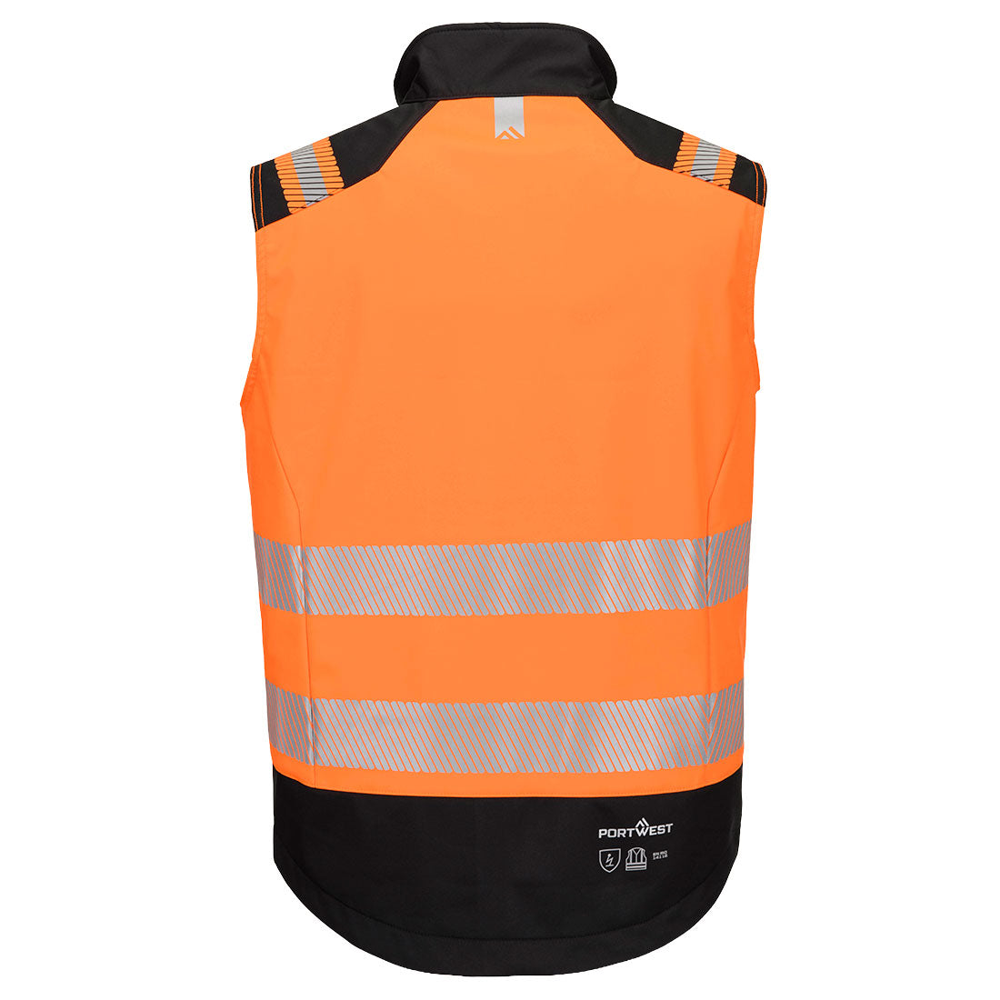 Portwest FR719 PW3 Modaflame Softshell Hi-Vis FR Gilet in Orange/Black, back view