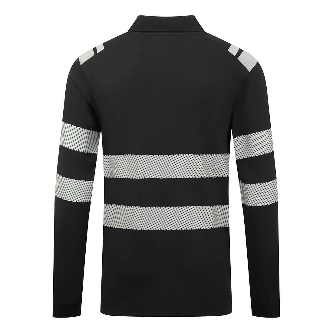 Portwest FR733 PW3 Modaflame Knit FR Long Sleeve Polo Shirt in Black, back view