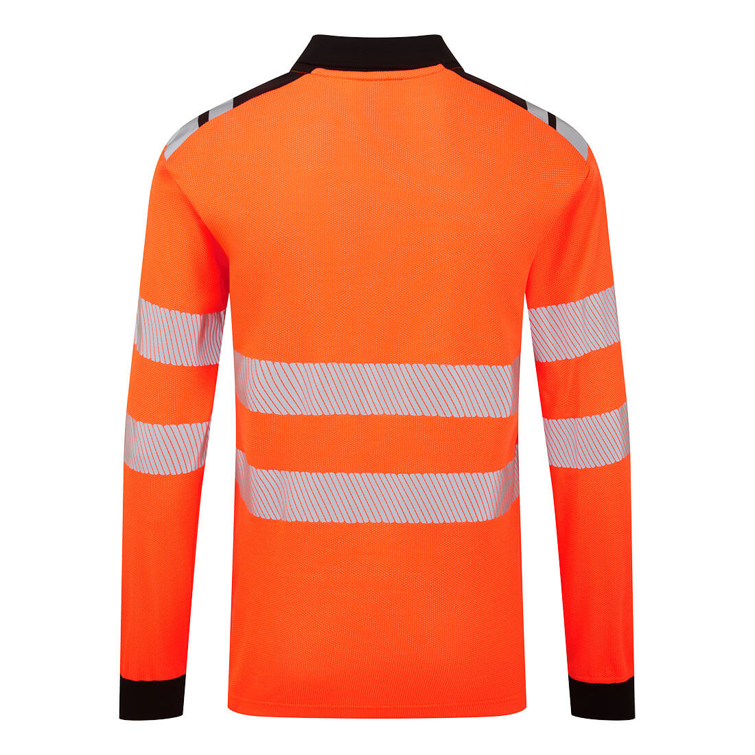 Portwest FR734 PW3 Modaflame Knit HVO FR Long Sleeve Polo Shirt in Orange/Black, back view