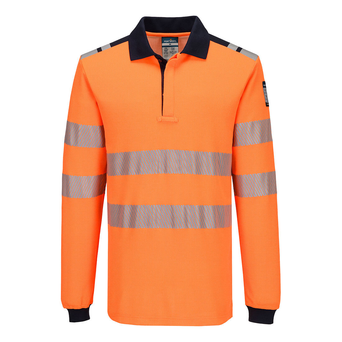 Portwest PW3 Modaflame Knit HVO FR Long Sleeve Polo Shirt in Orange/Navy, image 2