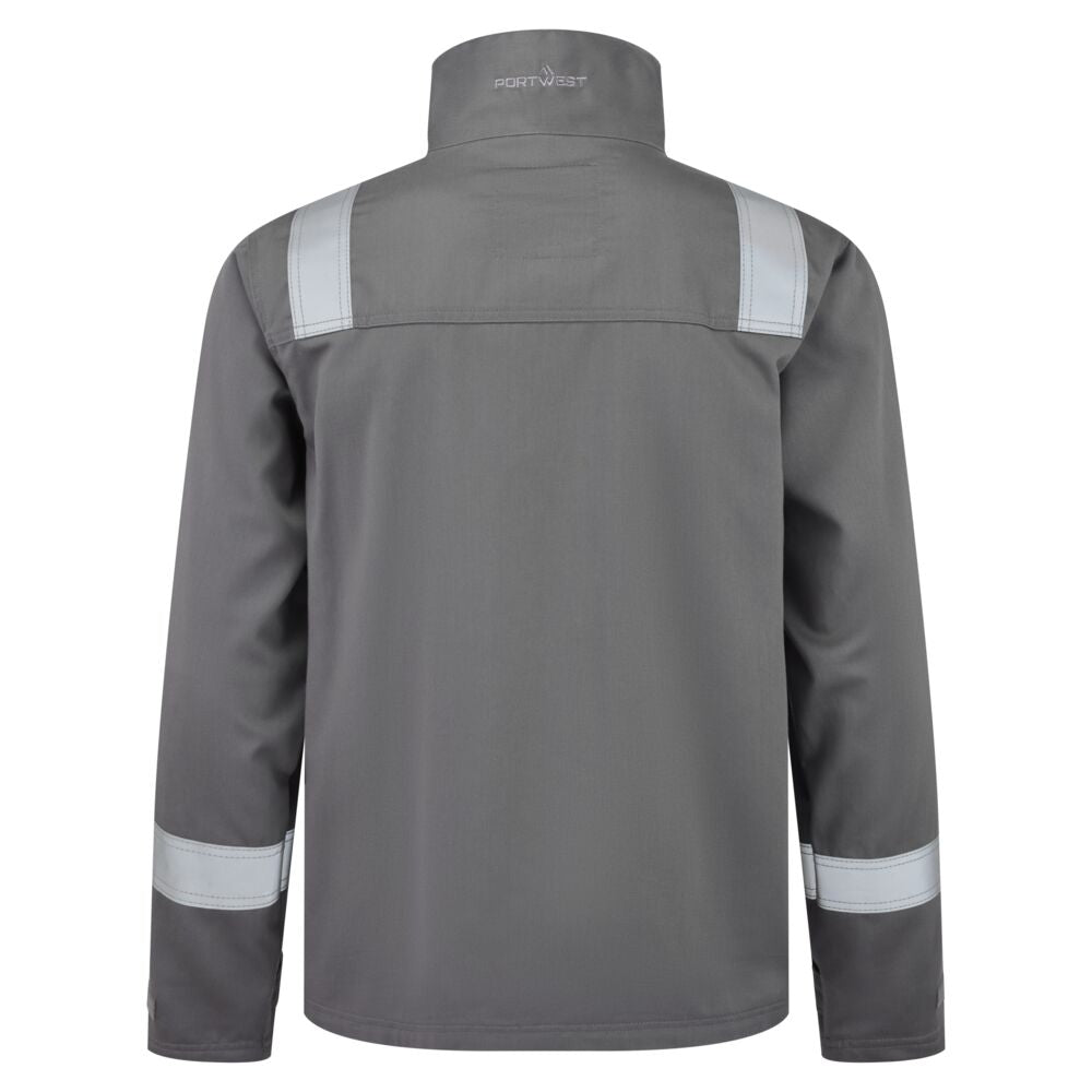 Portwest FR741 Bizflame Work+ FR Jacket in Grey, back view