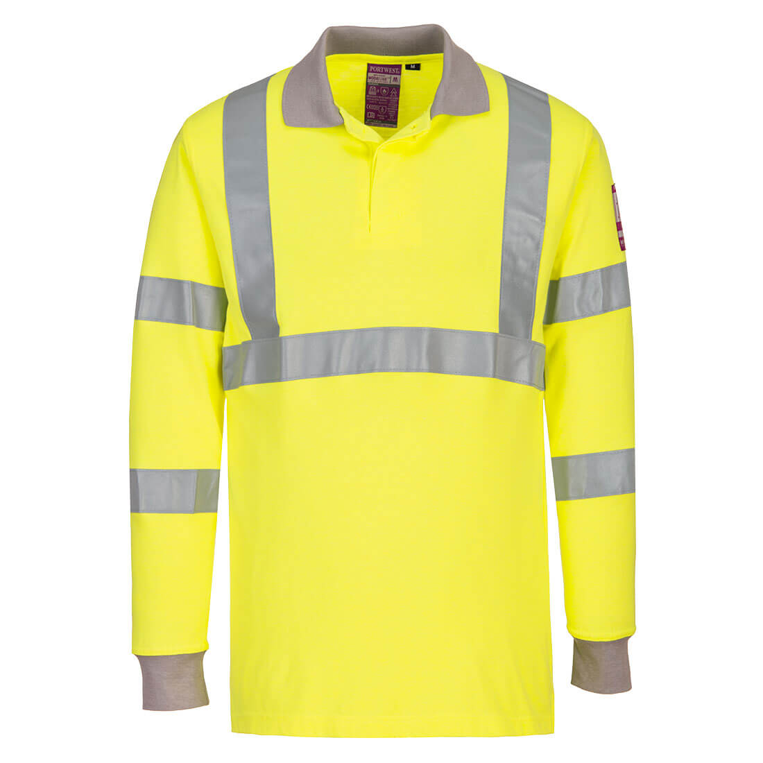 Portwest Modaflame Knit Hi-Vis FR Long Sleeve Polo Shirt in Yellow, main product image