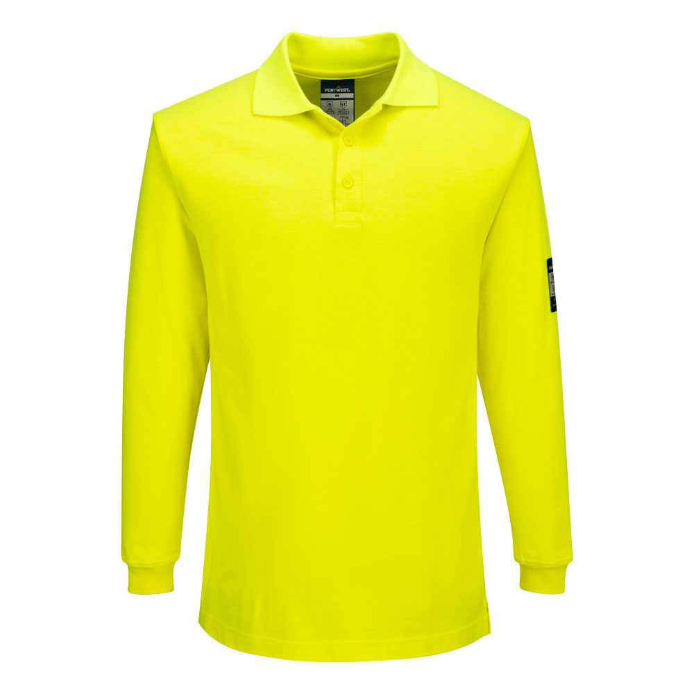 Portwest Modaflame Knit FR Long Sleeve Polo Shirt in Yellow, main product image