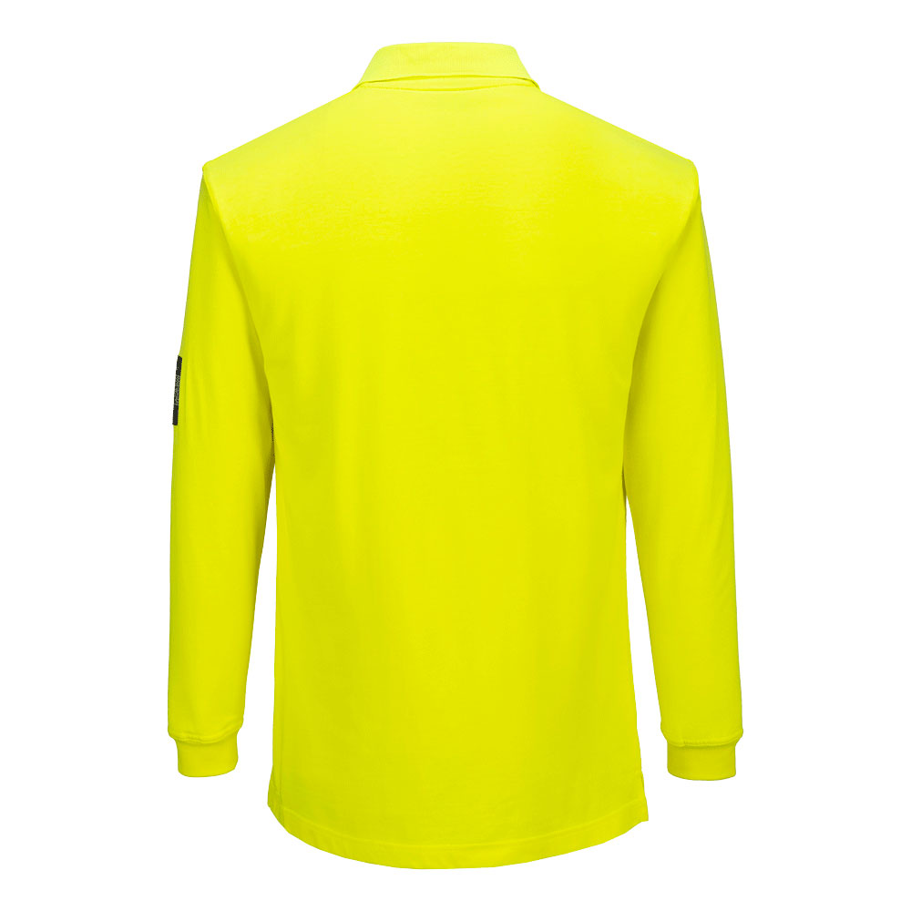 Portwest FR805 Modaflame Knit FR Long Sleeve Polo Shirt in Yellow, back view