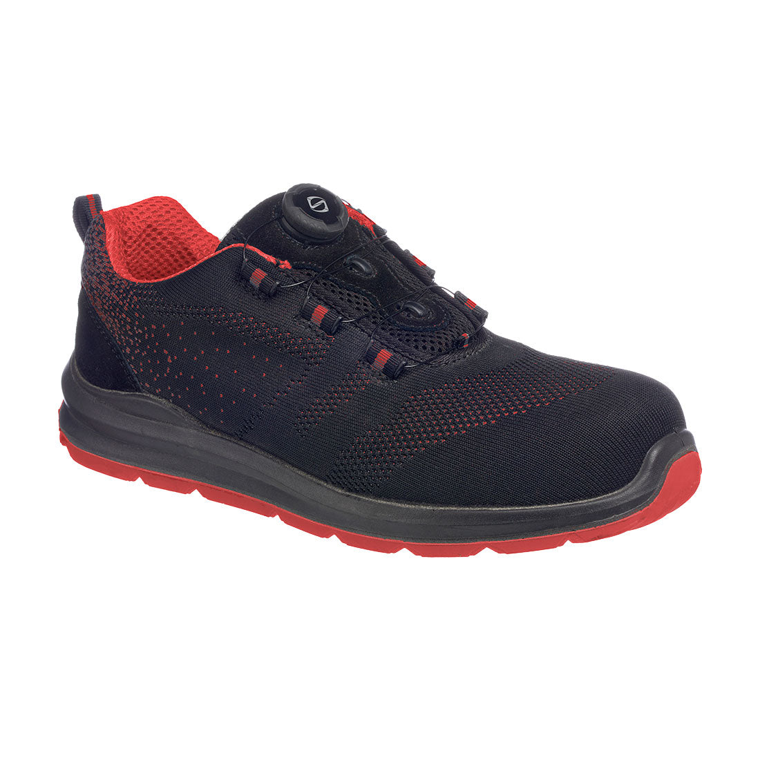 Portwest Composite Textile Wire Lace Trainer S1P SRC in Black/Red, image 2