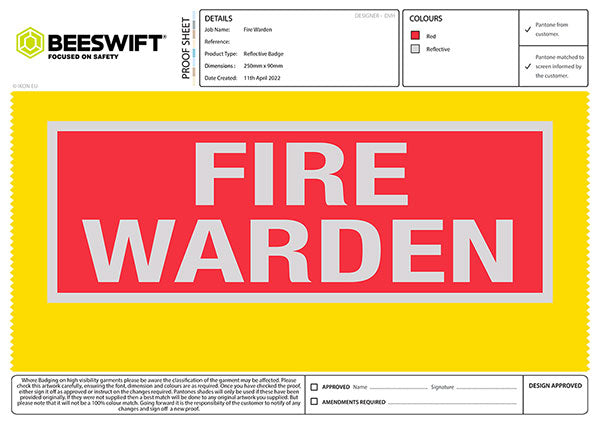 Beeswift Fire Warden Reflective Back, main product image
