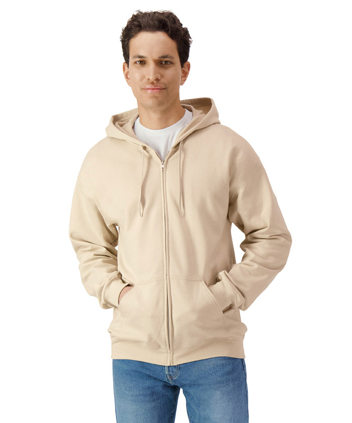 Gildan Softstyle midweight fleece adult full-zip hooded sweatshirt, lifestyle photo