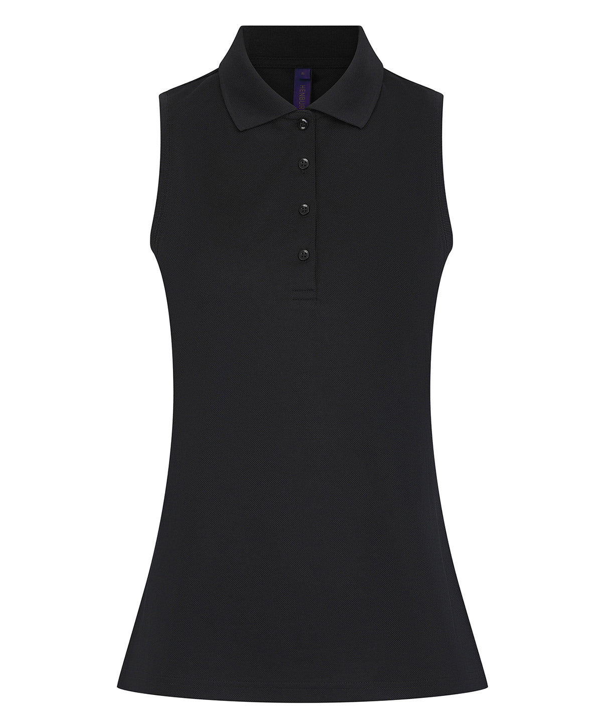Henbury Women’s sleeveless Coolplus polo shirt in Black, front view