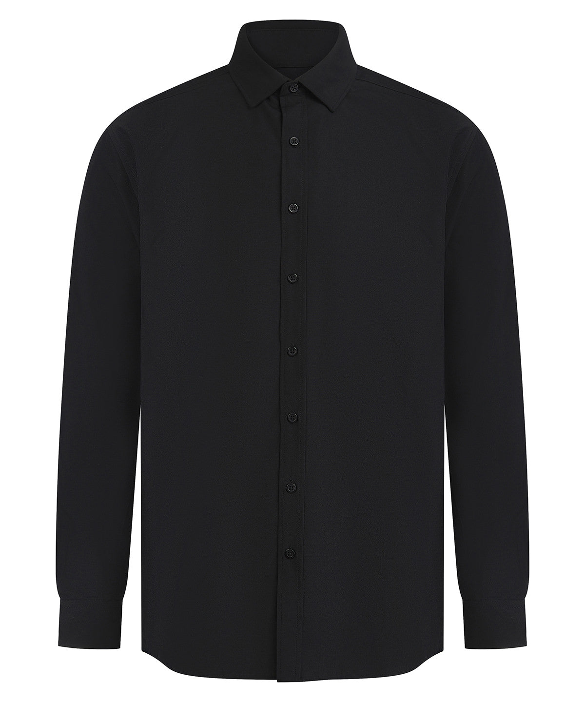 Henbury Long sleeve ‘cotton-feel’ Coolplus shirt in Black, front view