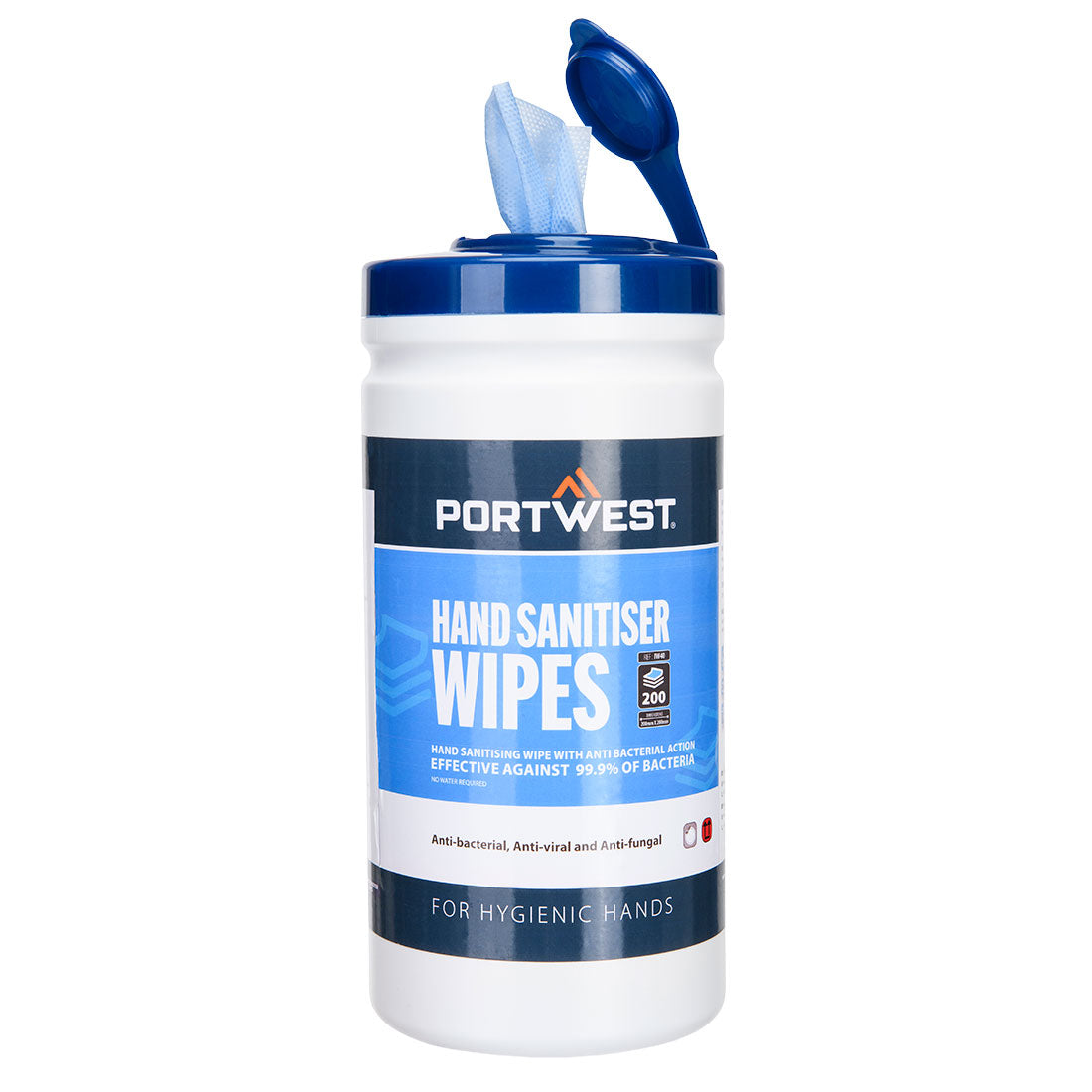 Portwest Hand Sanitiser Wipes (200 Wipes) in Blue, main product image