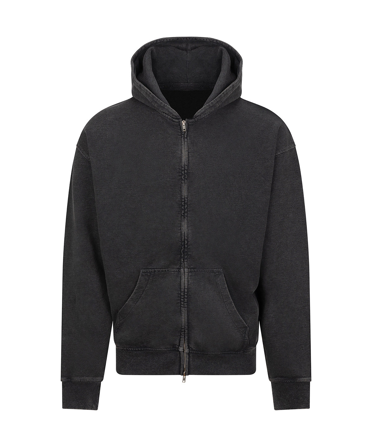 AWDis Just Hoods Vintage washed zoodie in Washed Black, front view