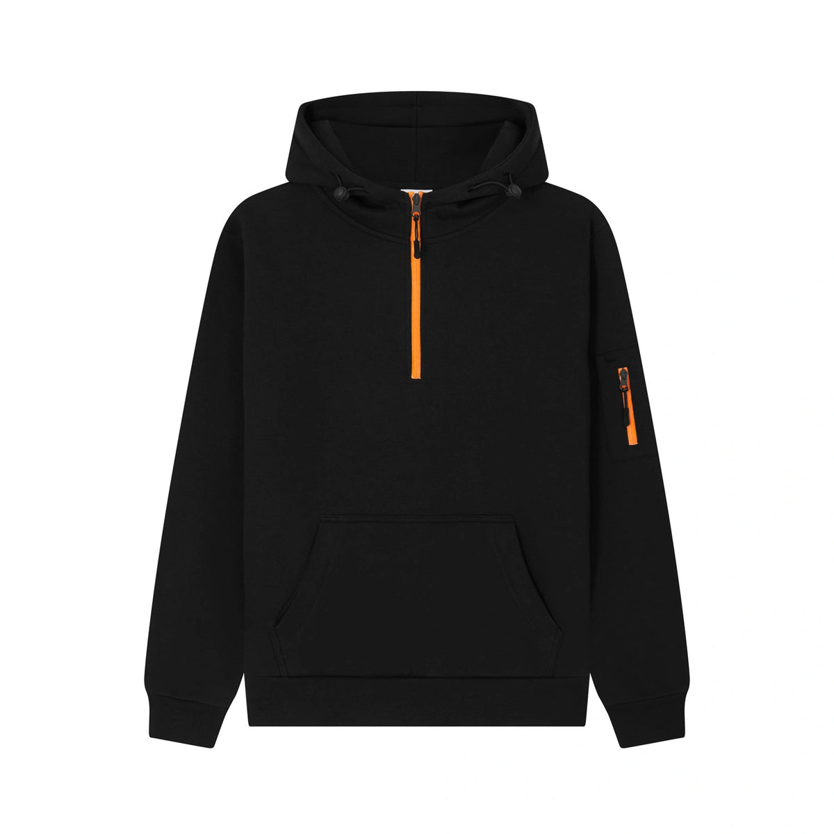 Cotton Ridge CR06 Atlas Adults Quarter Zip Hoodie in Jet Black / Neon Orange