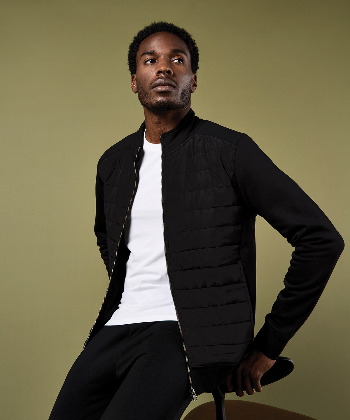 Kustom Kit Regular fit quilted full-zip sweatshirt in Black, lifestyle photo