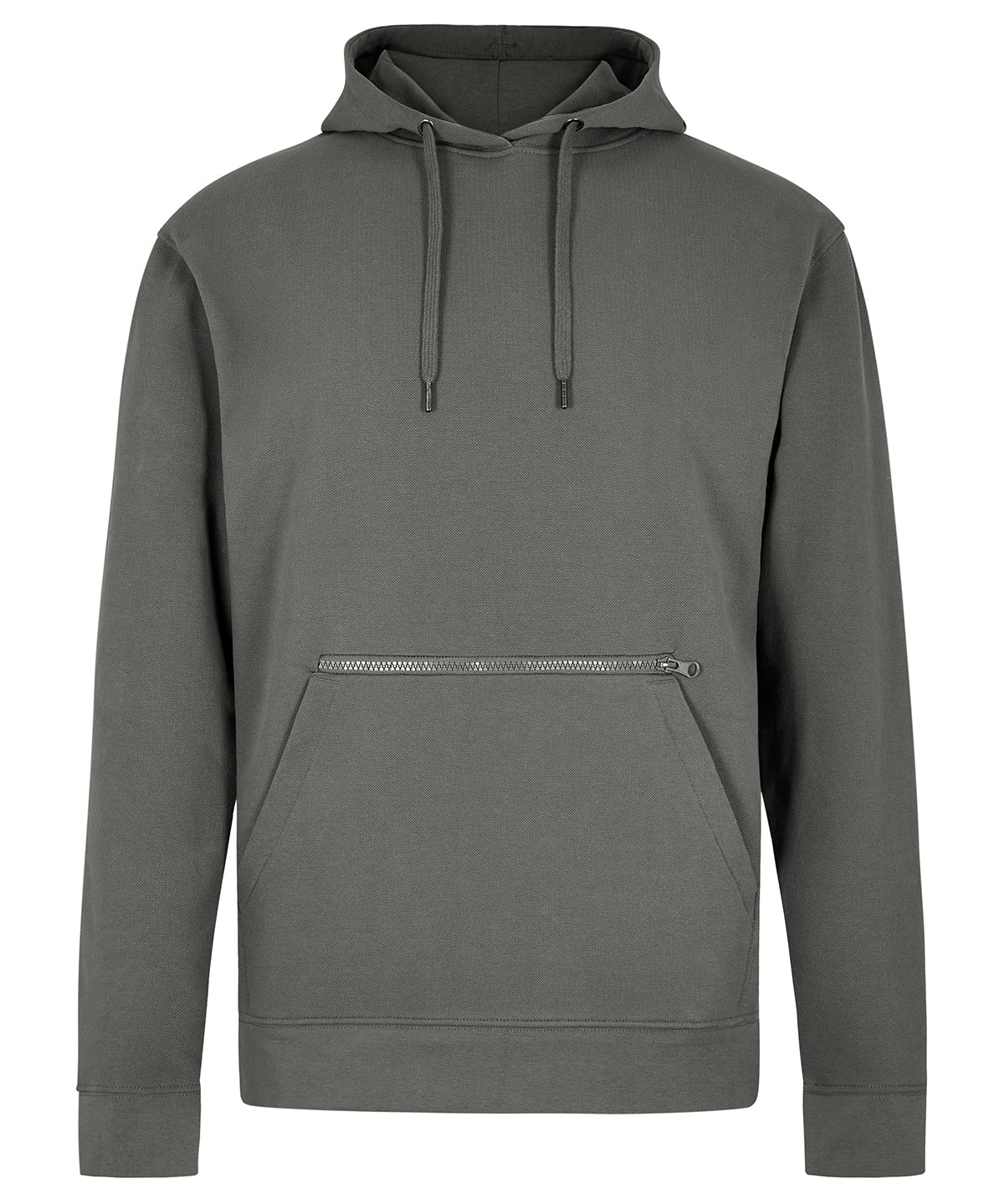 Kustom Kit Regular fit piqué hoodie with zipped pocket in Dark Grey, front view
