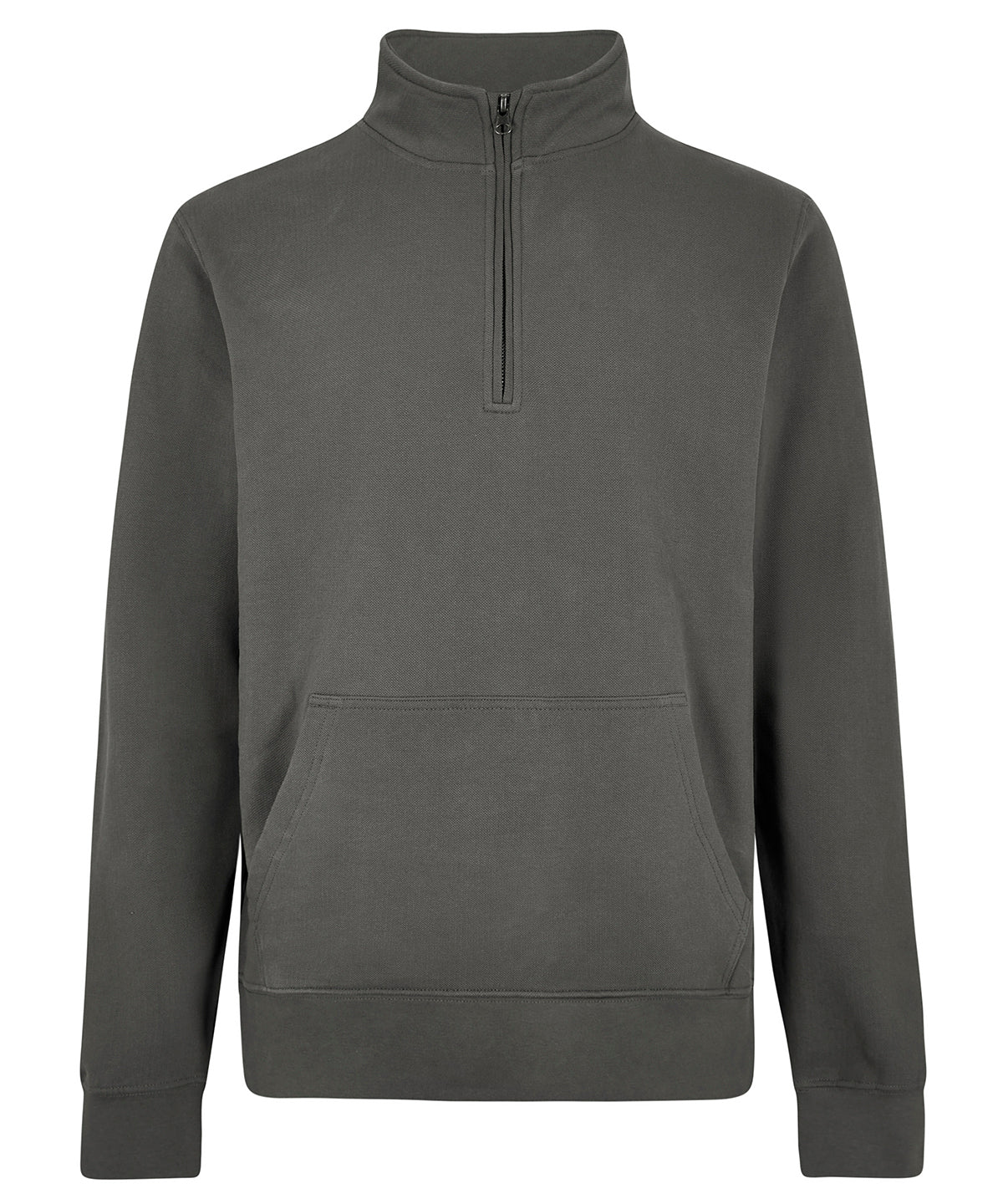 Kustom Kit Regular fit 1/4-zip piqué sweatshirt in Dark Grey, front view