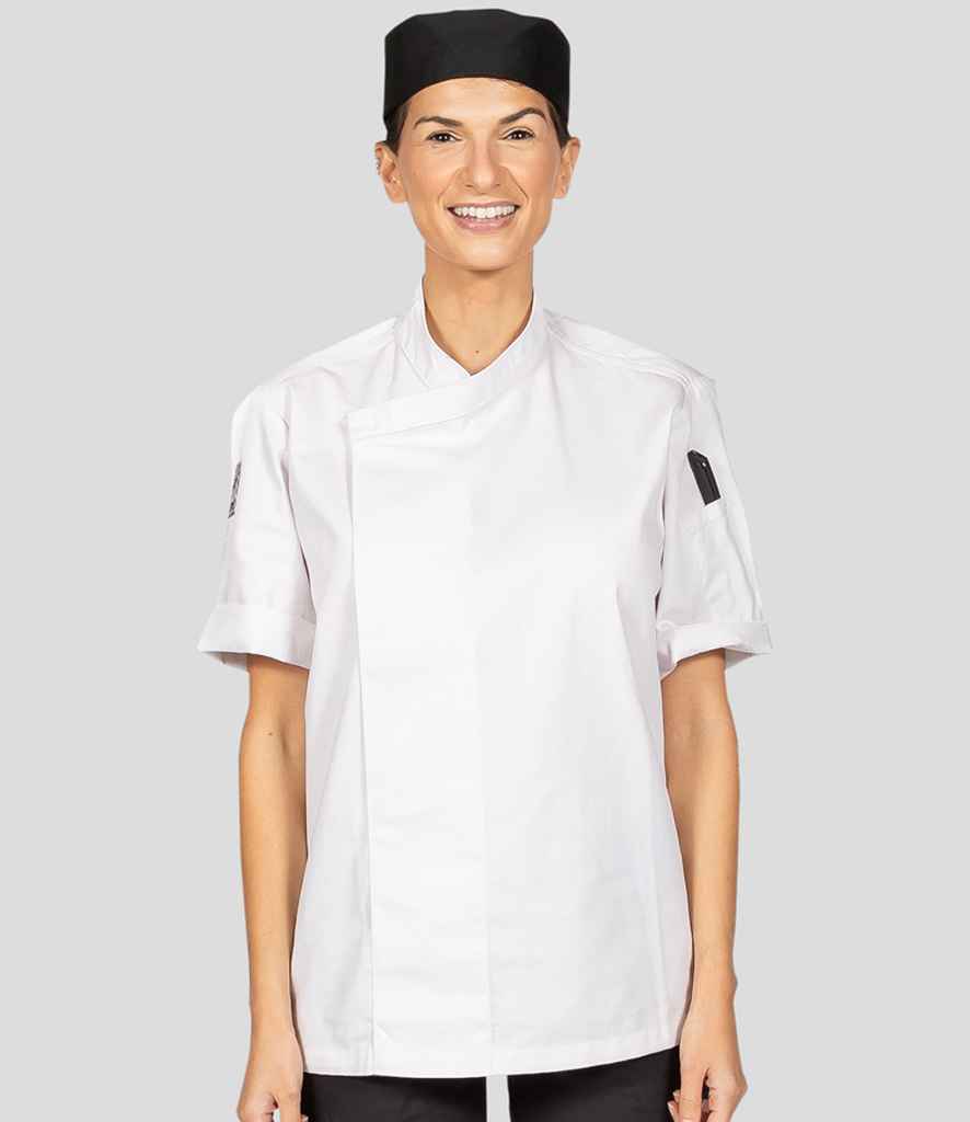 Le Chef Short Sleeve Academy Tunic in White, front view