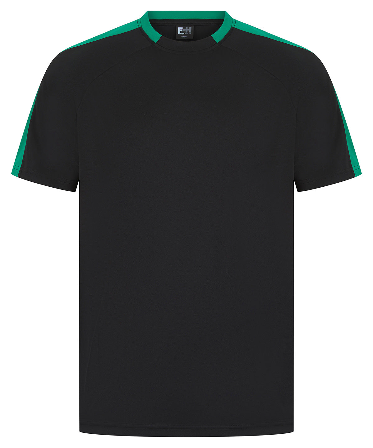 Finden & Hales Unisex team t-shirt in Black/Emerald, front view