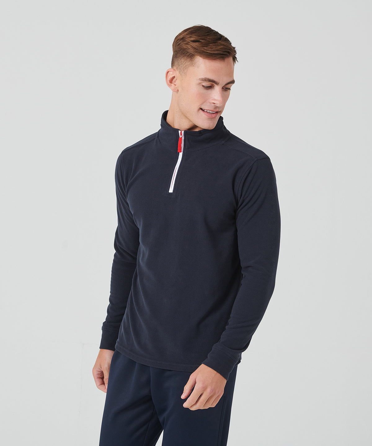 Finden & Hales ¼ zip long sleeve fleece piped, lifestyle photo