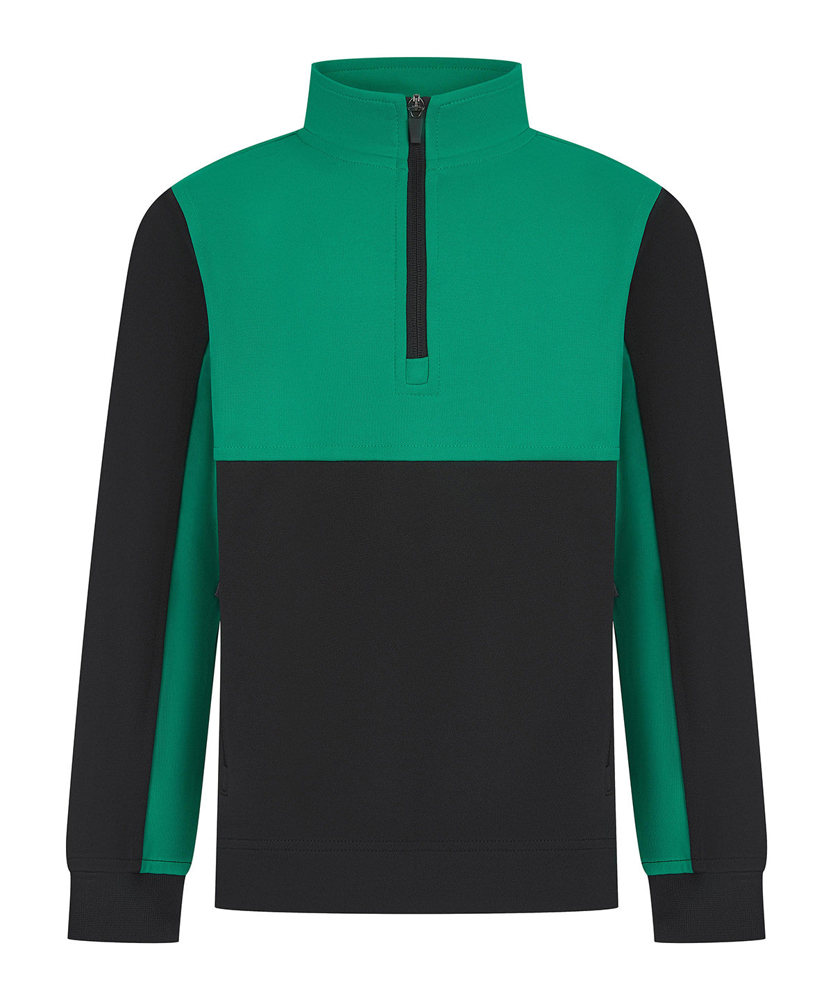 Finden & Hales Kids ¼-tracksuit top in Black/Emerald, front view