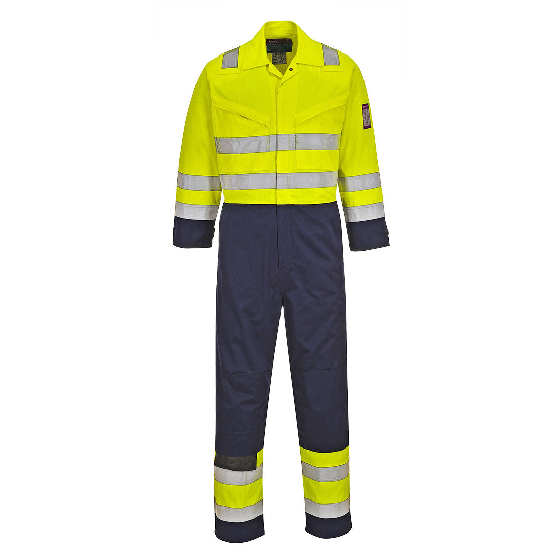 Portwest Modaflame Work Hi-Vis Multi-Norm Contrast FR Coverall in Yellow/Navy, main product image