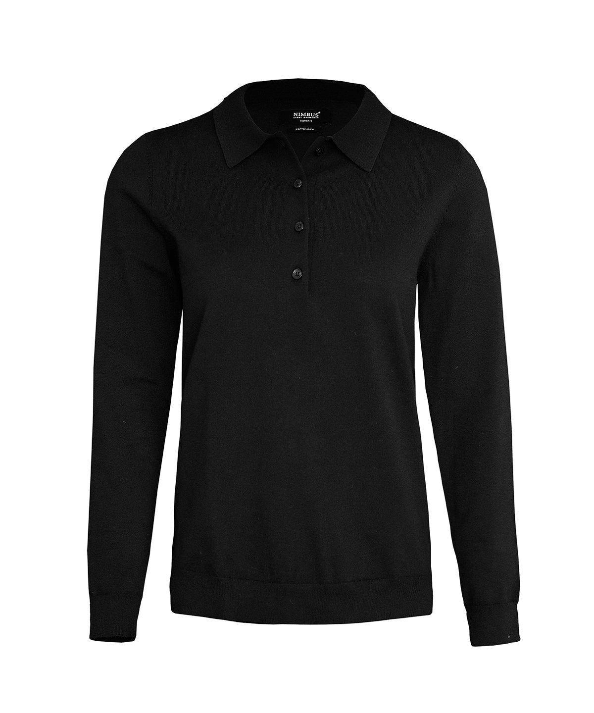 Nimbus Women’s Brighton long sleeve polo – elegant knitted polo in Black, front view