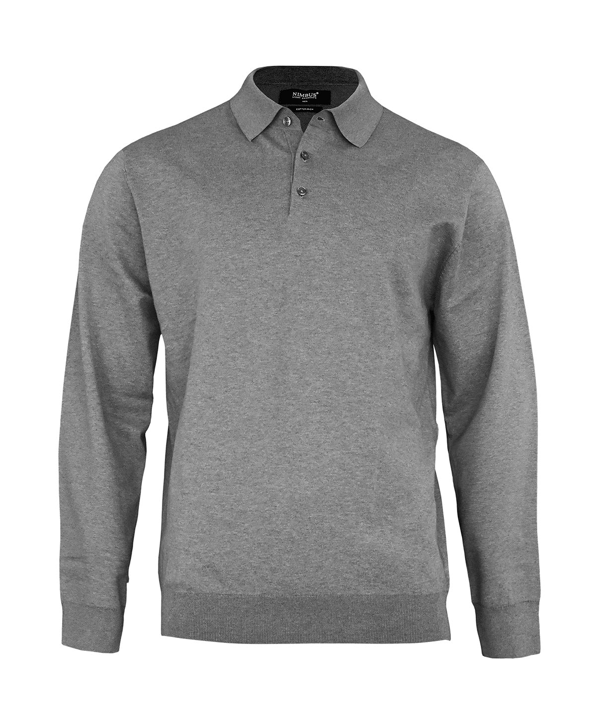 Nimbus Brighton long sleeve polo – elegant knitted polo in Grey Melange, front view