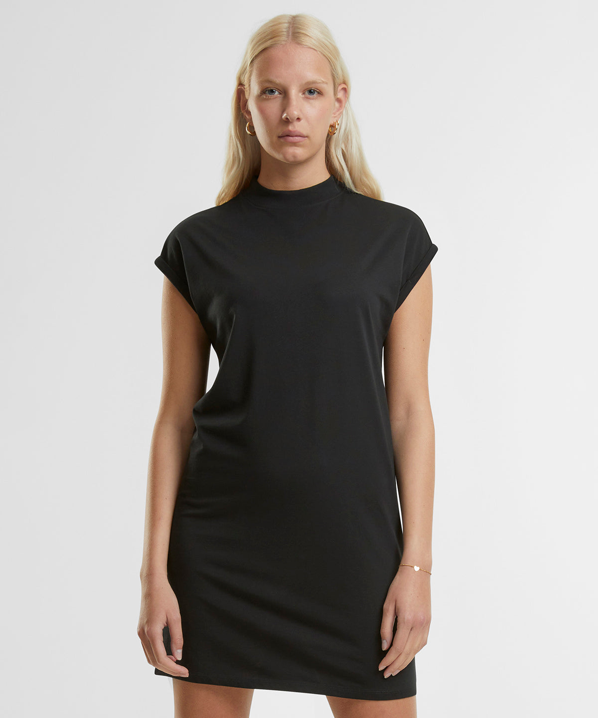 New Morning Studios Women’s extended shoulder dress, lifestyle photo