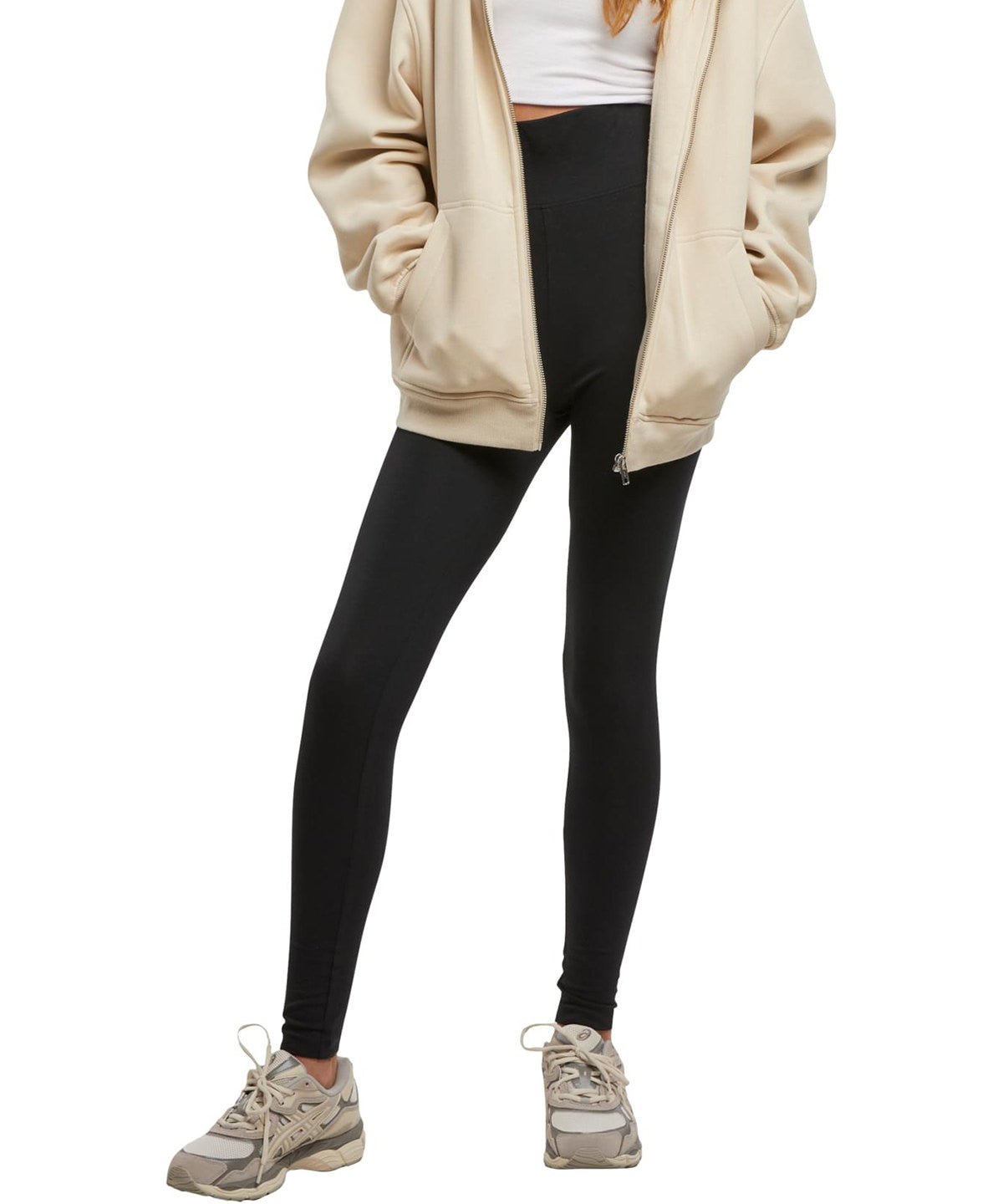 New Morning Studios Women’s cotton leggings in Black, lifestyle photo