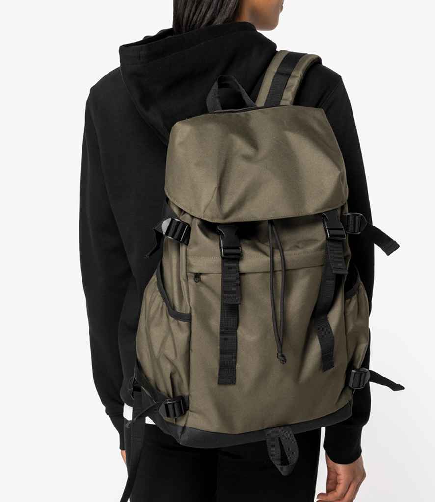 Native Spirit Unisex Backpack in Organic Khaki/Black, back view