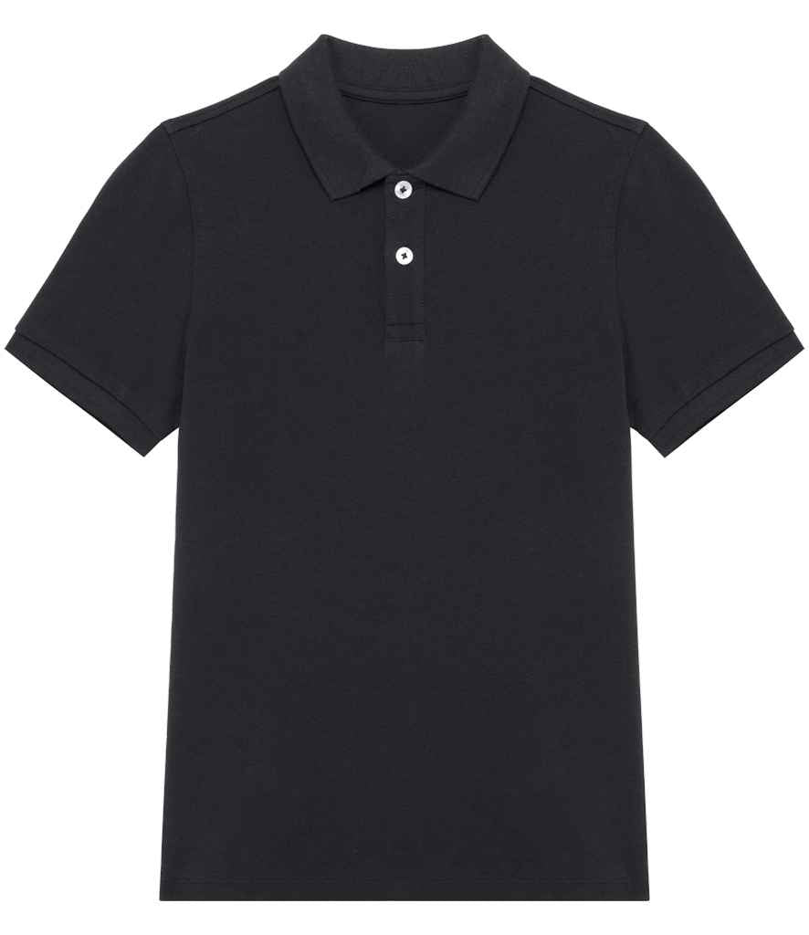 Native Spirit Kids Piqué Polo Shirt in Black, front view
