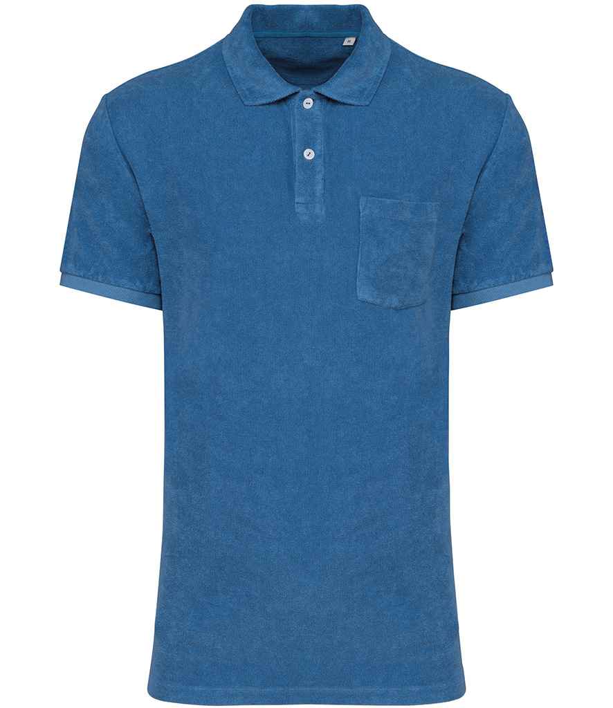 Native Spirit Terry Towel Polo Shirt in Riviera blue, front view