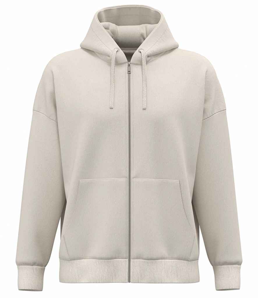 Native Spirit Unisex Heavyweight Oversized Full Zip Hooded Sweatshirt in Ivory, front view