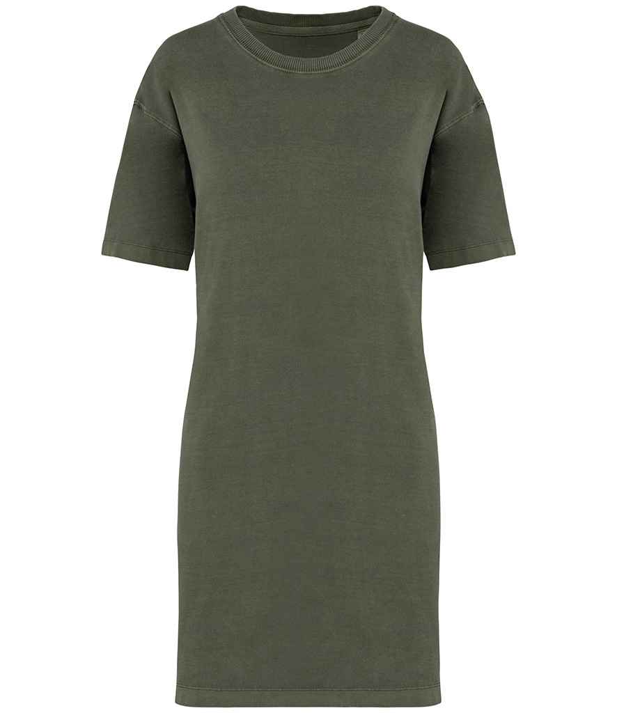 Native Spirit Ladies T-Shirt Dress in Washed Organic Khaki, front view