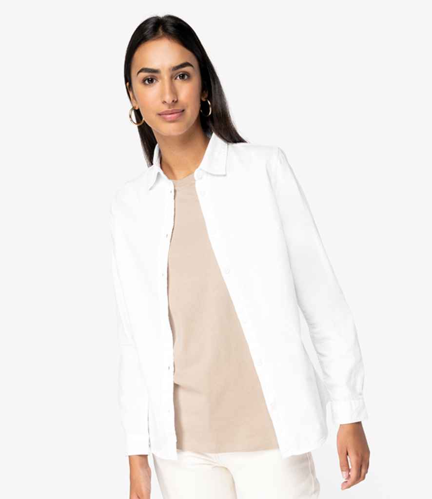 Native Spirit Ladies Washed Long Sleeve Shirt in Washed White