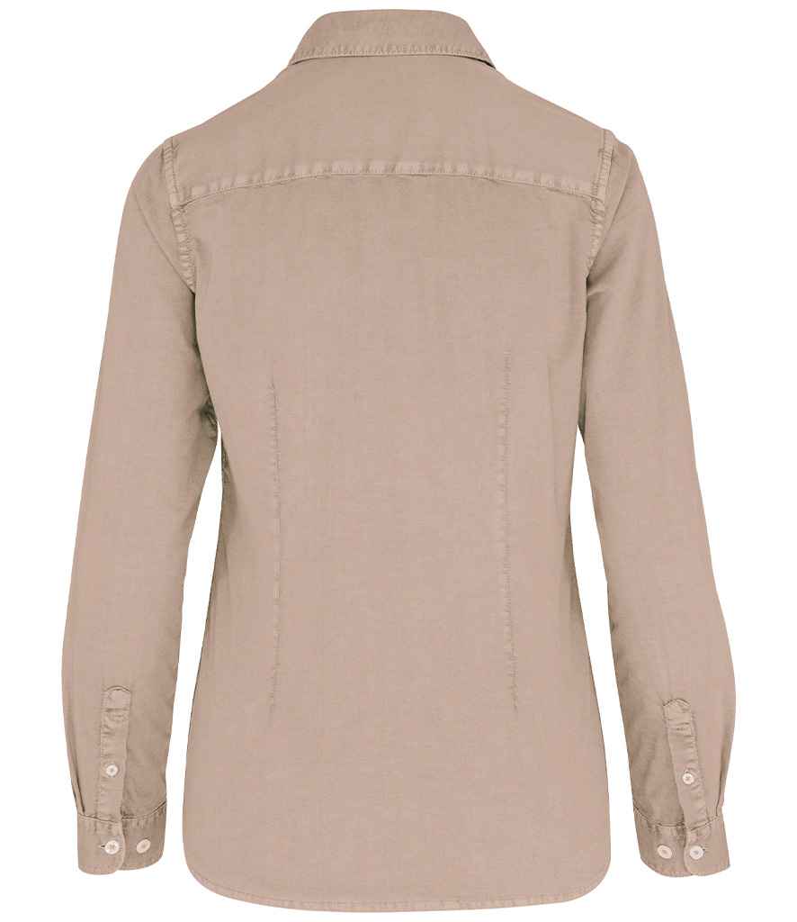 Native Spirit Ladies Washed Long Sleeve Shirt in Washed Linen, back view