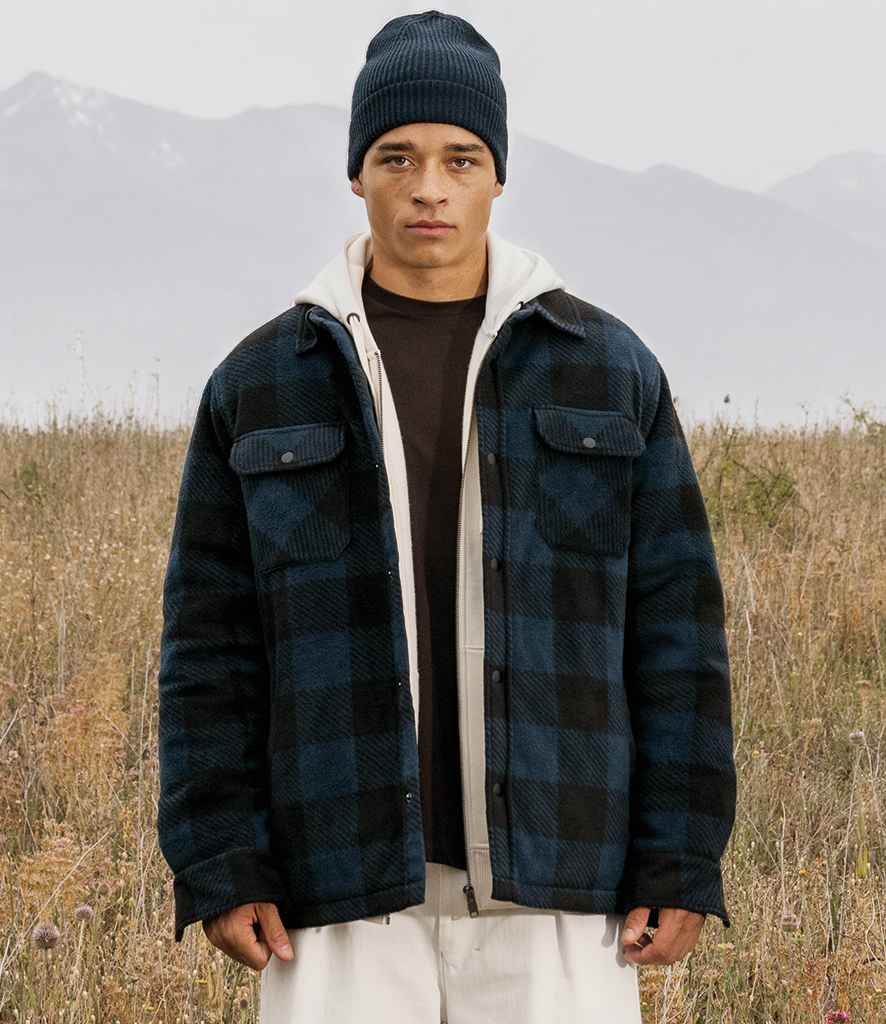 Native Spirit Checked Padded Overshirt in Navy/Black, back view