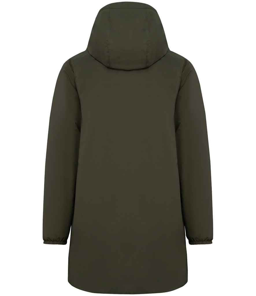 Native Spirit Unisex Sherpa Lined Waterproof Jacket in Organic Khaki, back view