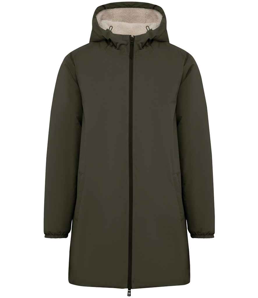 Native Spirit Unisex Sherpa Lined Waterproof Jacket in Organic Khaki, front view