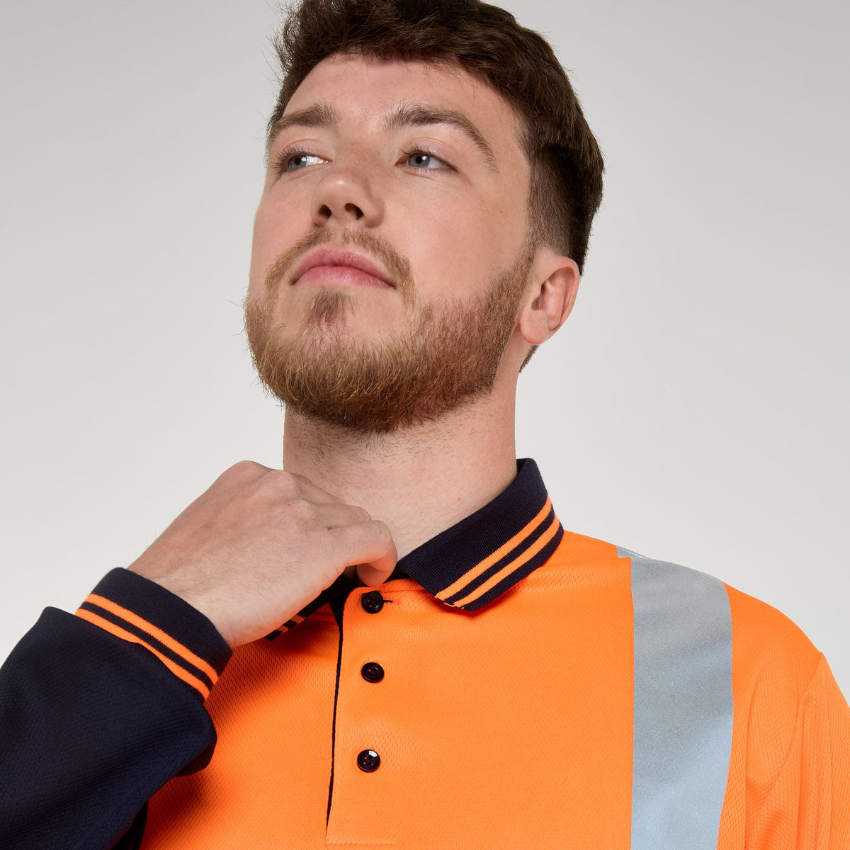 Pulsar Two Tone Long Sleeve Polo Shirt Orange in Orange/Navy, image 3