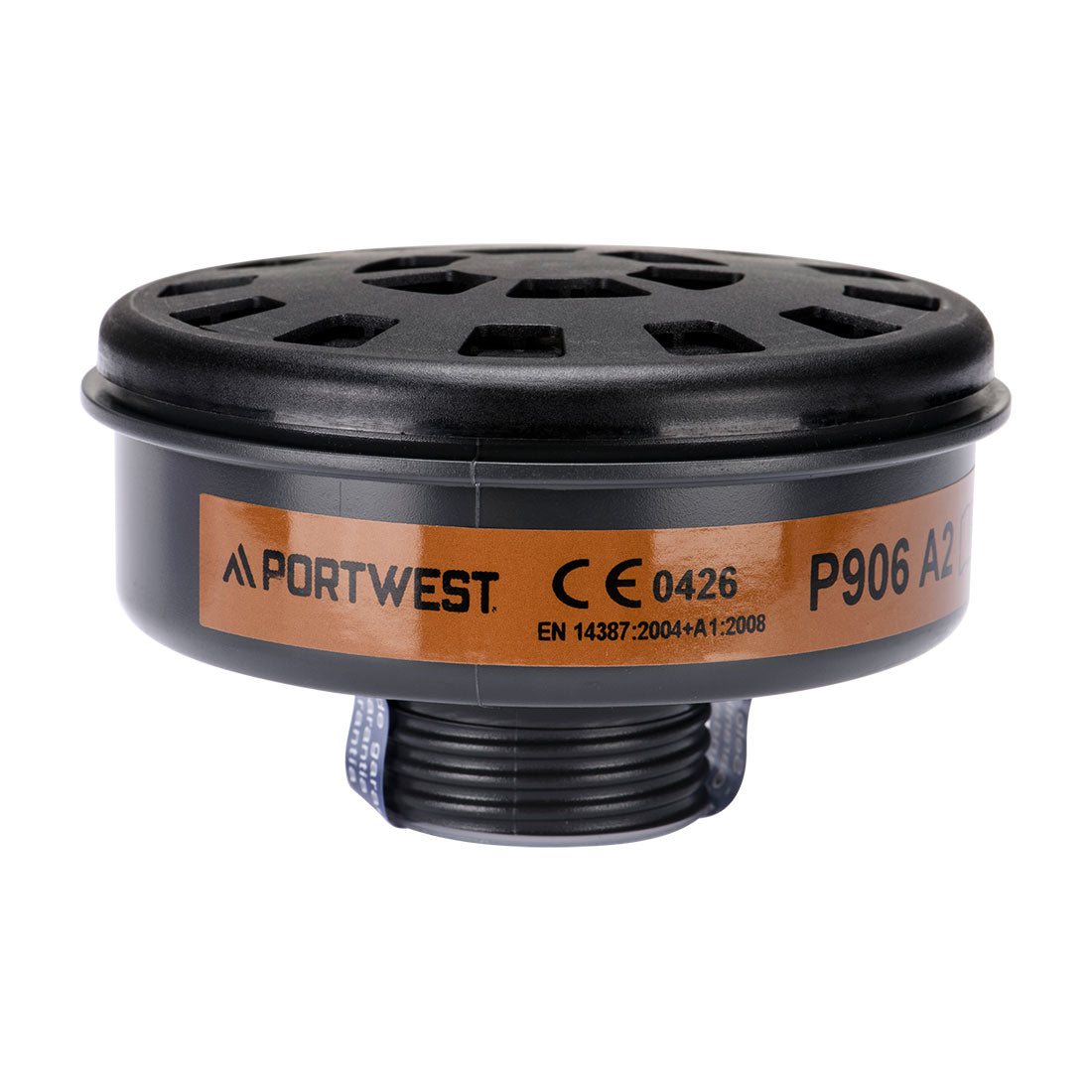 Portwest P906 A2 Gas Filter Universal Thread (Pk6) in Black, back view