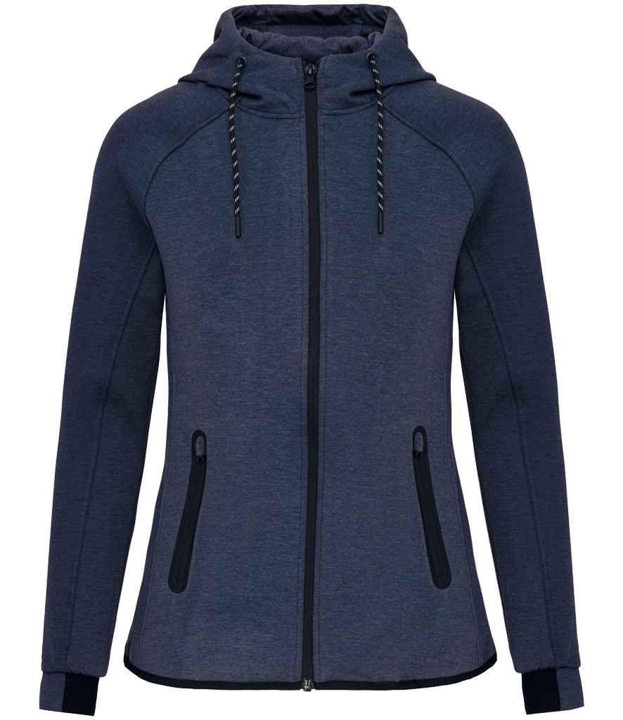 Proact Ladies Performance Hooded Jacket in French Navy Heather, front view