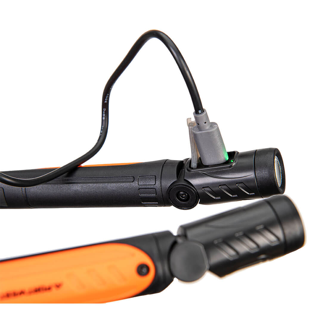 Portwest PA73 USB Rechargeable LED Neck Light in Black/Orange, back view