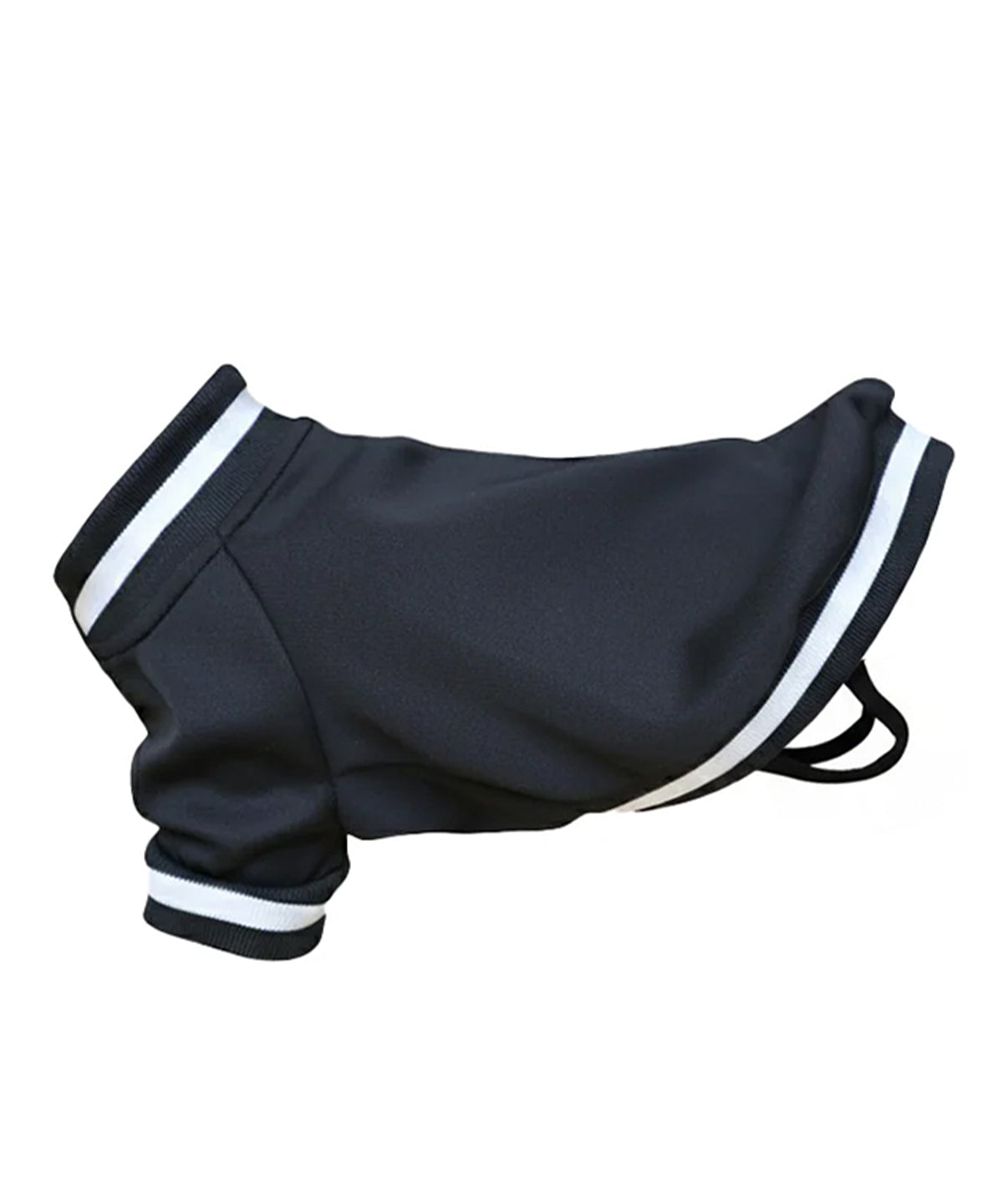 Portman & Pooch Dog’s varsity jacket in Black, front view