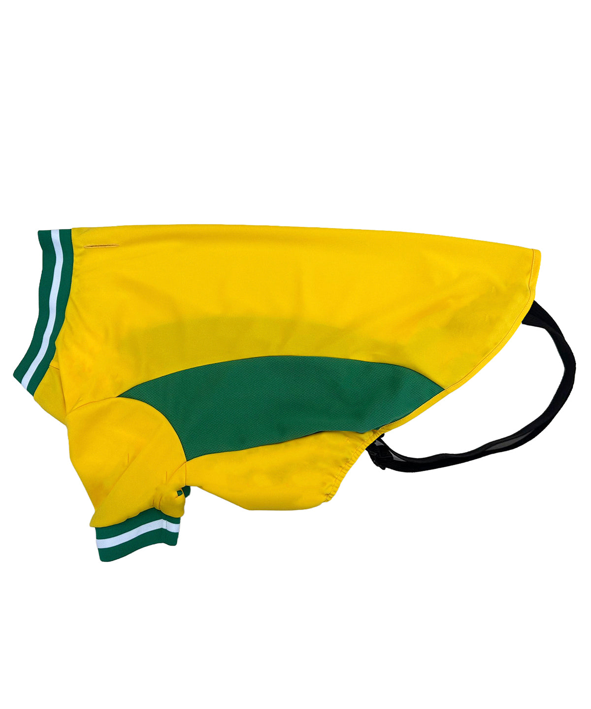 Portman & Pooch Dog’s football t-shirt in Yellow/White/Green, front view