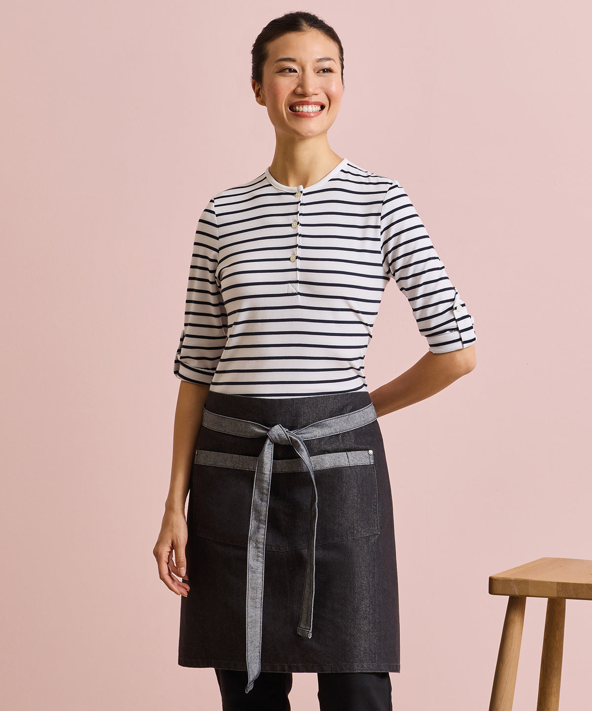 Premier Domain contrast denim waist apron, lifestyle photo