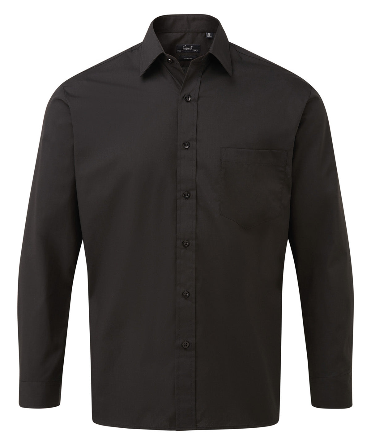 Premier Long sleeve poplin shirt in Black, front view