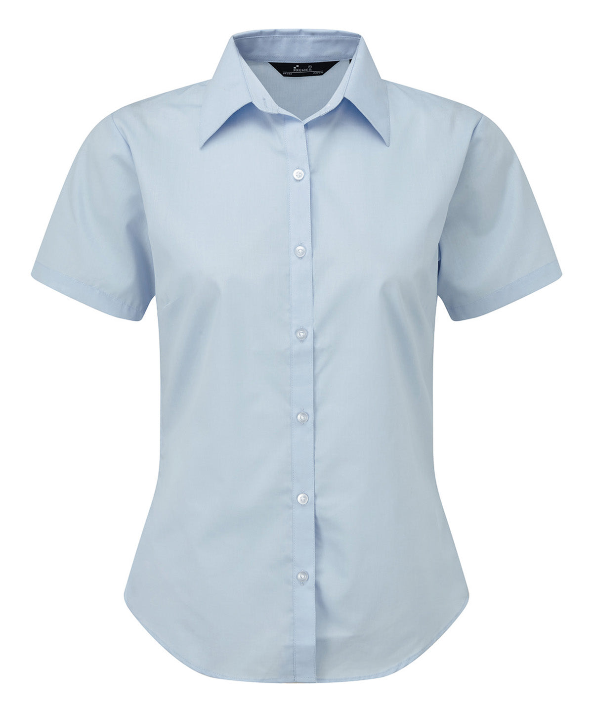 Premier Women's short sleeve poplin blouse in Light Blue, front view