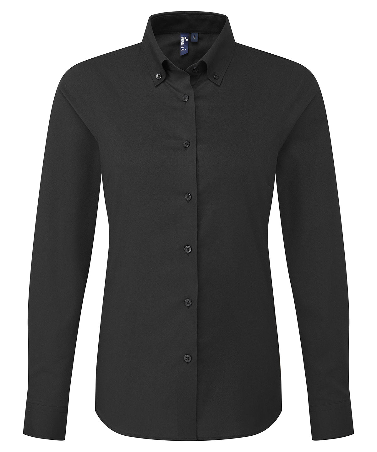 Premier Women’s ‘Supreme’ Oxford long sleeve shirt in Black, front view