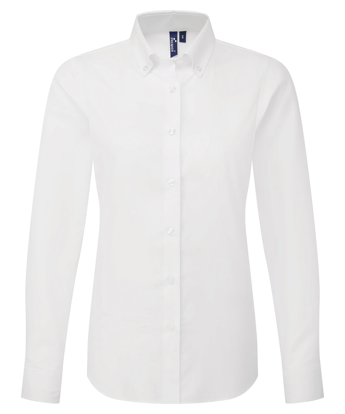 Premier Women’s ‘Supreme’ Oxford long sleeve shirt in White, front view